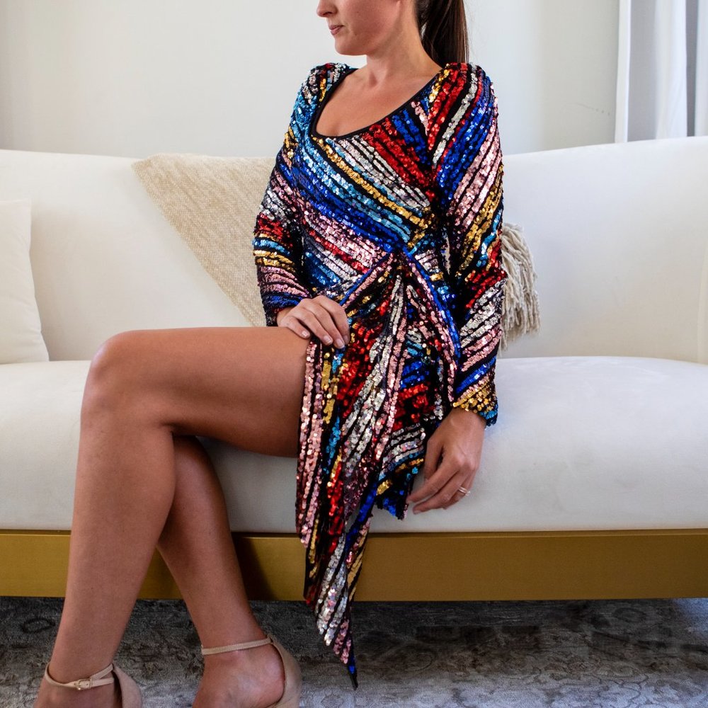 Glowing Dream Sequin Mini Dress asymmetrical SM